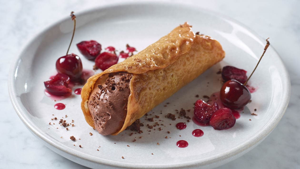 Chocolate, Cherry and Mascarpone Brandy Snaps Recipe